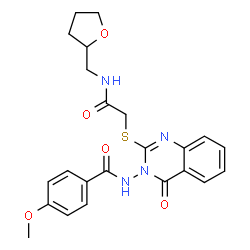 ChemSpider 2D Image | 4-Methoxy-N-[4-oxo-2-({2-oxo-2-[(tetrahydro-2-furanylmethyl)amino]ethyl}sulfanyl)-3(4H)-quinazolinyl]benzamide | C23H24N4O5S