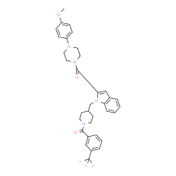 ChemSpider 2D Image | [4-(4-Methoxyphenyl)-1-piperazinyl][1-({1-[3-(trifluoromethyl)benzoyl]-4-piperidinyl}methyl)-1H-indol-2-yl]methanone | C34H35F3N4O3