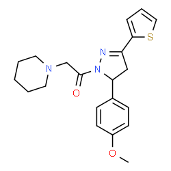 ChemSpider 2D Image | 1-[5-(4-Methoxyphenyl)-3-(2-thienyl)-4,5-dihydro-1H-pyrazol-1-yl]-2-(1-piperidinyl)ethanone | C21H25N3O2S