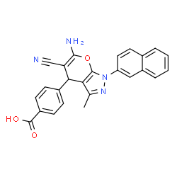 ChemSpider 2D Image | 4-[6-Amino-5-cyano-3-methyl-1-(2-naphthyl)-1,4-dihydropyrano[2,3-c]pyrazol-4-yl]benzoic acid | C25H18N4O3