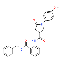 ChemSpider 2D Image | N-[2-(Benzylcarbamoyl)phenyl]-1-(4-methoxyphenyl)-5-oxo-3-pyrrolidinecarboxamide | C26H25N3O4