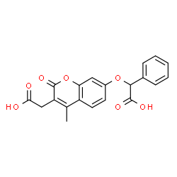 ChemSpider 2D Image | {[3-(Carboxymethyl)-4-methyl-2-oxo-2H-chromen-7-yl]oxy}(phenyl)acetic acid | C20H16O7