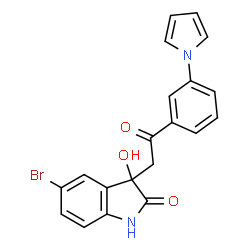 ChemSpider 2D Image | 5-Bromo-3-hydroxy-3-{2-oxo-2-[3-(1H-pyrrol-1-yl)phenyl]ethyl}-1,3-dihydro-2H-indol-2-one | C20H15BrN2O3