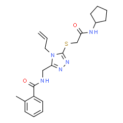 ChemSpider 2D Image | N-[(4-Allyl-5-{[2-(cyclopentylamino)-2-oxoethyl]sulfanyl}-4H-1,2,4-triazol-3-yl)methyl]-2-methylbenzamide | C21H27N5O2S