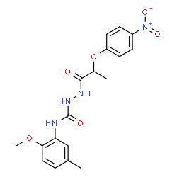 ChemSpider 2D Image | N-(2-Methoxy-5-methylphenyl)-2-[2-(4-nitrophenoxy)propanoyl]hydrazinecarboxamide | C18H20N4O6