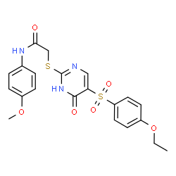 ChemSpider 2D Image | 2-({5-[(4-Ethoxyphenyl)sulfonyl]-4-oxo-1,4-dihydro-2-pyrimidinyl}sulfanyl)-N-(4-methoxyphenyl)acetamide | C21H21N3O6S2