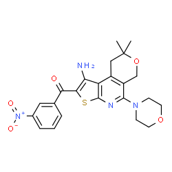 ChemSpider 2D Image | [1-Amino-8,8-dimethyl-5-(4-morpholinyl)-8,9-dihydro-6H-pyrano[4,3-d]thieno[2,3-b]pyridin-2-yl](3-nitrophenyl)methanone | C23H24N4O5S