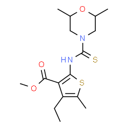 ChemSpider 2D Image | Methyl 2-{[(2,6-dimethylmorpholin-4-yl)carbothioyl]amino}-4-ethyl-5-methylthiophene-3-carboxylate | C16H24N2O3S2