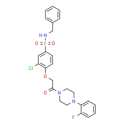 ChemSpider 2D Image | N-Benzyl-3-chloro-4-{2-[4-(2-fluorophenyl)-1-piperazinyl]-2-oxoethoxy}benzenesulfonamide | C25H25ClFN3O4S
