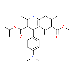 ChemSpider 2D Image | 3-Isopropyl 6-methyl 4-[4-(dimethylamino)phenyl]-2,7-dimethyl-5-oxo-1,4,5,6,7,8-hexahydro-3,6-quinolinedicarboxylate | C25H32N2O5