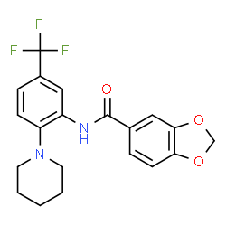 ChemSpider 2D Image | N-[2-(1-Piperidinyl)-5-(trifluoromethyl)phenyl]-1,3-benzodioxole-5-carboxamide | C20H19F3N2O3