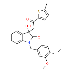 ChemSpider 2D Image | 1-(3,4-Dimethoxybenzyl)-3-hydroxy-3-[2-(5-methyl-2-thienyl)-2-oxoethyl]-1,3-dihydro-2H-indol-2-one | C24H23NO5S