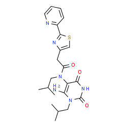 ChemSpider 2D Image | N-(6-Amino-1-isobutyl-2,4-dioxo-1,2,3,4-tetrahydro-5-pyrimidinyl)-N-isobutyl-2-[2-(2-pyridinyl)-1,3-thiazol-4-yl]acetamide | C22H28N6O3S