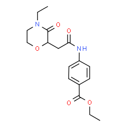 ChemSpider 2D Image | Ethyl 4-{[(4-ethyl-3-oxo-2-morpholinyl)acetyl]amino}benzoate | C17H22N2O5