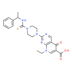 ChemSpider 2D Image | 8-Ethyl-5-oxo-2-{4-[(1-phenylethyl)carbamothioyl]-1-piperazinyl}-5,8-dihydropyrido[2,3-d]pyrimidine-6-carboxylic acid | C23H26N6O3S
