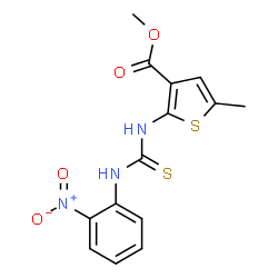 ChemSpider 2D Image | Methyl 5-methyl-2-{[(2-nitrophenyl)carbamothioyl]amino}-3-thiophenecarboxylate | C14H13N3O4S2