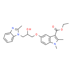 ChemSpider 2D Image | Ethyl 5-[2-hydroxy-3-(2-methyl-1H-benzimidazol-1-yl)propoxy]-1,2-dimethyl-1H-indole-3-carboxylate | C24H27N3O4
