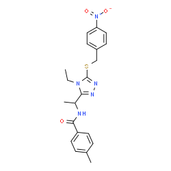 ChemSpider 2D Image | N-(1-{4-Ethyl-5-[(4-nitrobenzyl)sulfanyl]-4H-1,2,4-triazol-3-yl}ethyl)-4-methylbenzamide | C21H23N5O3S