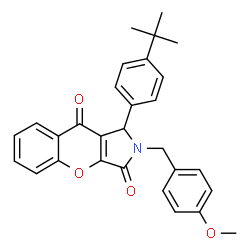ChemSpider 2D Image | 2-(4-Methoxybenzyl)-1-[4-(2-methyl-2-propanyl)phenyl]-1,2-dihydrochromeno[2,3-c]pyrrole-3,9-dione | C29H27NO4