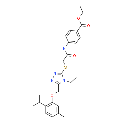 ChemSpider 2D Image | Ethyl 4-{[({4-ethyl-5-[(2-isopropyl-5-methylphenoxy)methyl]-4H-1,2,4-triazol-3-yl}sulfanyl)acetyl]amino}benzoate | C26H32N4O4S