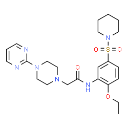 ChemSpider 2D Image | N-[2-Ethoxy-5-(1-piperidinylsulfonyl)phenyl]-2-[4-(2-pyrimidinyl)-1-piperazinyl]acetamide | C23H32N6O4S
