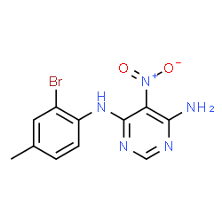 ChemSpider 2D Image | N-(2-Bromo-4-methylphenyl)-5-nitro-4,6-pyrimidinediamine | C11H10BrN5O2