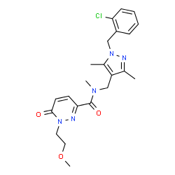 ChemSpider 2D Image | N-{[1-(2-Chlorobenzyl)-3,5-dimethyl-1H-pyrazol-4-yl]methyl}-1-(2-methoxyethyl)-N-methyl-6-oxo-1,6-dihydro-3-pyridazinecarboxamide | C22H26ClN5O3