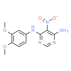 ChemSpider 2D Image | N-(3,4-Dimethoxyphenyl)-5-nitro-4,6-pyrimidinediamine | C12H13N5O4