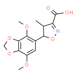 ChemSpider 2D Image | 5-(4,7-Dimethoxy-1,3-benzodioxol-5-yl)-4,5-dihydro-4-methyl-3-isoxazolecarboxylic acid | C14H15NO7