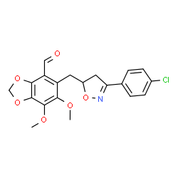 ChemSpider 2D Image | 5-{[3-(4-Chlorophenyl)-4,5-dihydro-1,2-oxazol-5-yl]methyl}-6,7-dimethoxy-1,3-benzodioxole-4-carbaldehyde | C20H18ClNO6