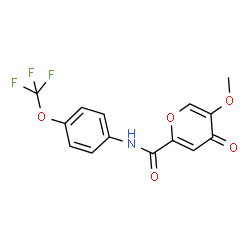 ChemSpider 2D Image | 5-Methoxy-4-oxo-N-[4-(trifluoromethoxy)phenyl]-4H-pyran-2-carboxamide | C14H10F3NO5