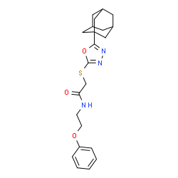 ChemSpider 2D Image | 2-{[5-(Adamantan-1-yl)-1,3,4-oxadiazol-2-yl]sulfanyl}-N-(2-phenoxyethyl)acetamide | C22H27N3O3S