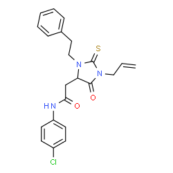 ChemSpider 2D Image | 2-[1-Allyl-5-oxo-3-(2-phenylethyl)-2-thioxo-4-imidazolidinyl]-N-(4-chlorophenyl)acetamide | C22H22ClN3O2S