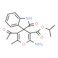 ChemSpider 2D Image | Isopropyl 5'-acetyl-2'-amino-6'-methyl-2-oxo-1,2-dihydrospiro[indole-3,4'-pyran]-3'-carboxylate | C19H20N2O5