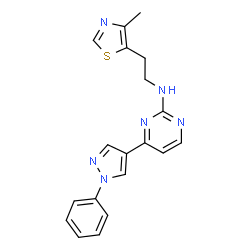ChemSpider 2D Image | N-[2-(4-Methyl-1,3-thiazol-5-yl)ethyl]-4-(1-phenyl-1H-pyrazol-4-yl)-2-pyrimidinamine | C19H18N6S