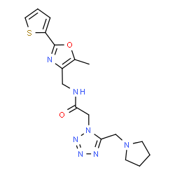 ChemSpider 2D Image | N-{[5-Methyl-2-(2-thienyl)-1,3-oxazol-4-yl]methyl}-2-[5-(1-pyrrolidinylmethyl)-1H-tetrazol-1-yl]acetamide | C17H21N7O2S