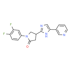 ChemSpider 2D Image | 1-(3,4-Difluorophenyl)-4-[4-(3-pyridinyl)-1H-imidazol-2-yl]-2-pyrrolidinone | C18H14F2N4O