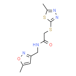 ChemSpider 2D Image | N-[(5-Methyl-1,2-oxazol-3-yl)methyl]-2-[(5-methyl-1,3,4-thiadiazol-2-yl)sulfanyl]acetamide | C10H12N4O2S2