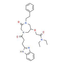 ChemSpider 2D Image | 2-({4-[3-(1H-Benzimidazol-2-yl)propanoyl]-2-oxo-1-(2-phenylethyl)-1,4-diazepan-6-yl}oxy)-N,N-diethylacetamide | C29H37N5O4