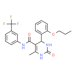ChemSpider 2D Image | 6-Methyl-2-oxo-4-(2-propoxyphenyl)-N-[3-(trifluoromethyl)phenyl]-1,2,3,4-tetrahydro-5-pyrimidinecarboxamide | C22H22F3N3O3
