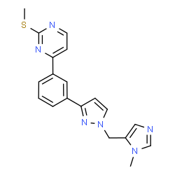 ChemSpider 2D Image | 4-(3-{1-[(1-Methyl-1H-imidazol-5-yl)methyl]-1H-pyrazol-3-yl}phenyl)-2-(methylsulfanyl)pyrimidine | C19H18N6S