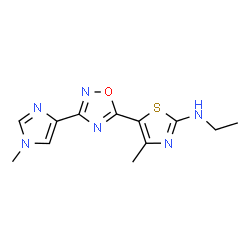 ChemSpider 2D Image | N-Ethyl-4-methyl-5-[3-(1-methyl-1H-imidazol-4-yl)-1,2,4-oxadiazol-5-yl]-1,3-thiazol-2-amine | C12H14N6OS