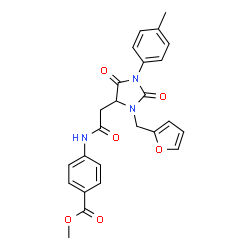 ChemSpider 2D Image | Methyl 4-({[3-(2-furylmethyl)-1-(4-methylphenyl)-2,5-dioxo-4-imidazolidinyl]acetyl}amino)benzoate | C25H23N3O6