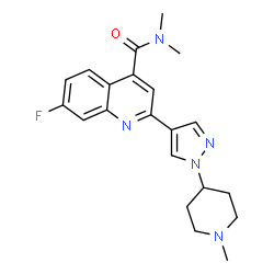 ChemSpider 2D Image | 7-Fluoro-N,N-dimethyl-2-[1-(1-methyl-4-piperidinyl)-1H-pyrazol-4-yl]-4-quinolinecarboxamide | C21H24FN5O