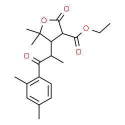 ChemSpider 2D Image | Ethyl 4-[1-(2,4-dimethylphenyl)-1-oxo-2-propanyl]-5,5-dimethyl-2-oxotetrahydro-3-furancarboxylate | C20H26O5