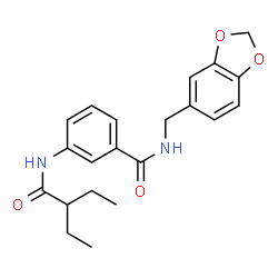 ChemSpider 2D Image | N-(1,3-Benzodioxol-5-ylmethyl)-3-[(2-ethylbutanoyl)amino]benzamide | C21H24N2O4
