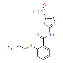 ChemSpider 2D Image | 2-(2-Methoxy-ethylsulfanyl)-N-(5-nitro-thiazol-2-yl)-benzamide | C13H13N3O4S2