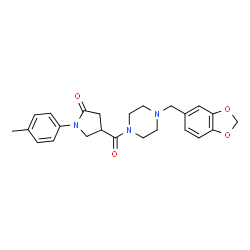 ChemSpider 2D Image | 4-{[4-(1,3-Benzodioxol-5-ylmethyl)-1-piperazinyl]carbonyl}-1-(4-methylphenyl)-2-pyrrolidinone | C24H27N3O4