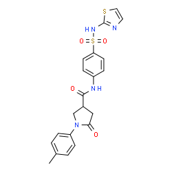 ChemSpider 2D Image | 1-(4-Methylphenyl)-5-oxo-N-[4-(1,3-thiazol-2-ylsulfamoyl)phenyl]-3-pyrrolidinecarboxamide | C21H20N4O4S2