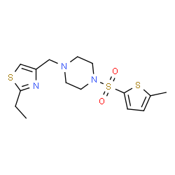 ChemSpider 2D Image | 1-[(2-Ethyl-1,3-thiazol-4-yl)methyl]-4-[(5-methyl-2-thienyl)sulfonyl]piperazine | C15H21N3O2S3